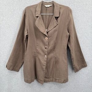 Riki Linen Blend Button Front Blazer Jacket Top Women M Beige Art Lagenlook M